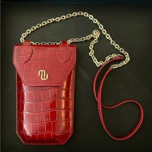 MAJE BURGUNDY CROCODILE-EFFECT EMBOSSED LEATHER PHONE CASE